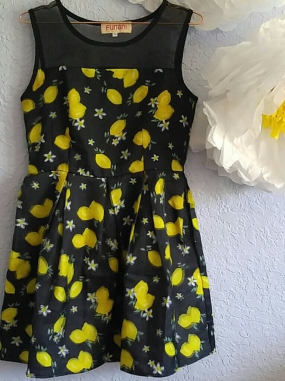 Funani SZ L Sleeveless Mini Pleated Skirt Sheer Keyhole back Dress